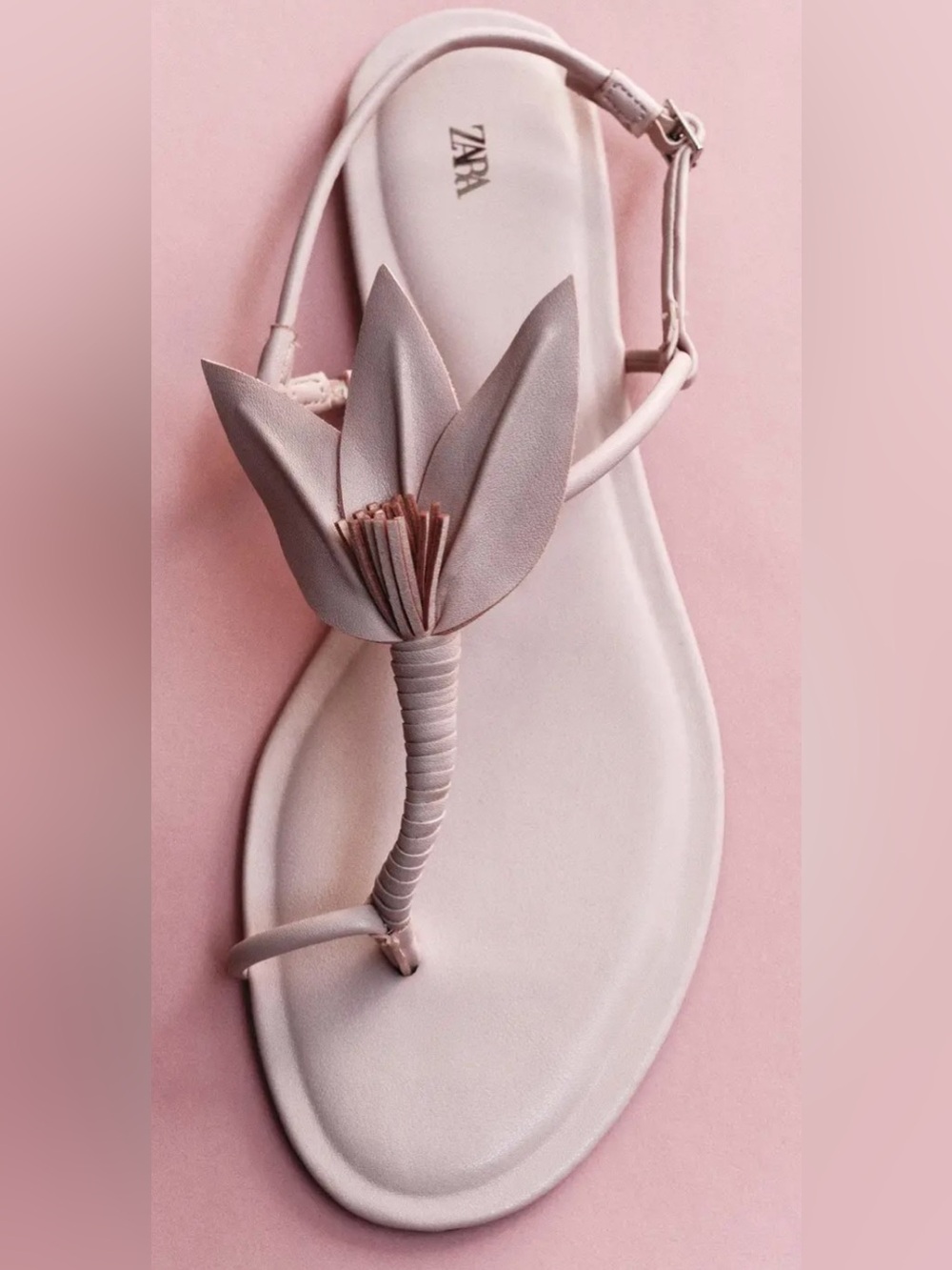 ZARA Blush Pink Floral Toe-Post Sandal with Ankle Strap